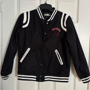 Kids Black and White Varsity Bomber Jacket MUMBA basketball in new condition